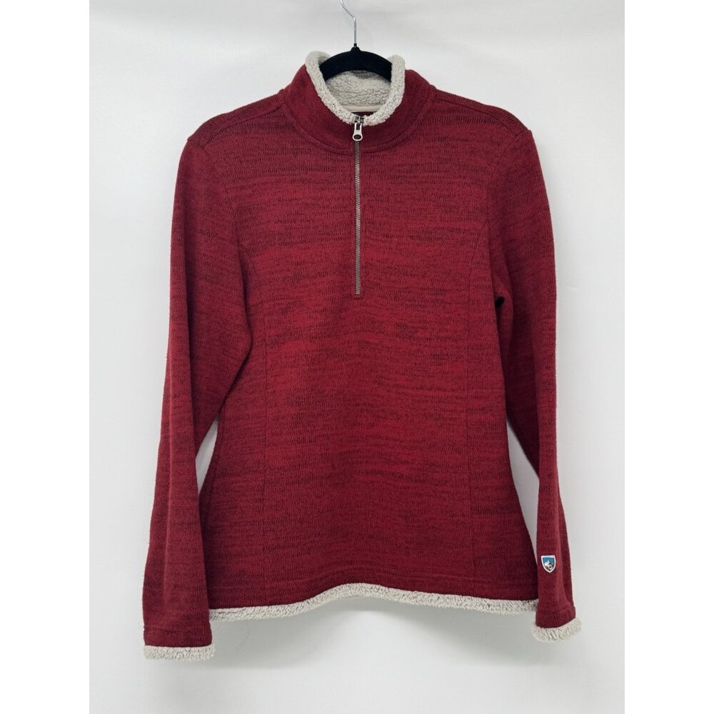Kuhl Red Heathered Half-Zip Cowl Sweater with Cream Trim